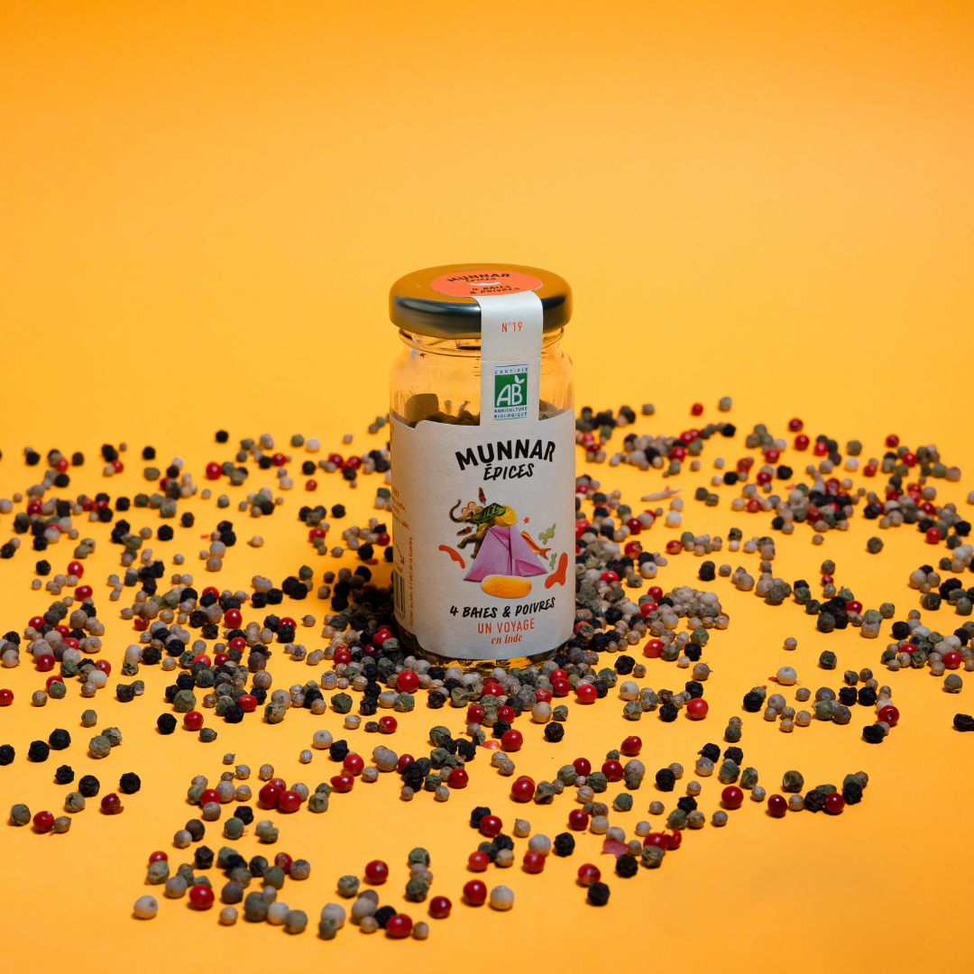 Munnar Épices - bio - mélange d'épices - 4 Baies & poivres - origine - Inde - direct producteur